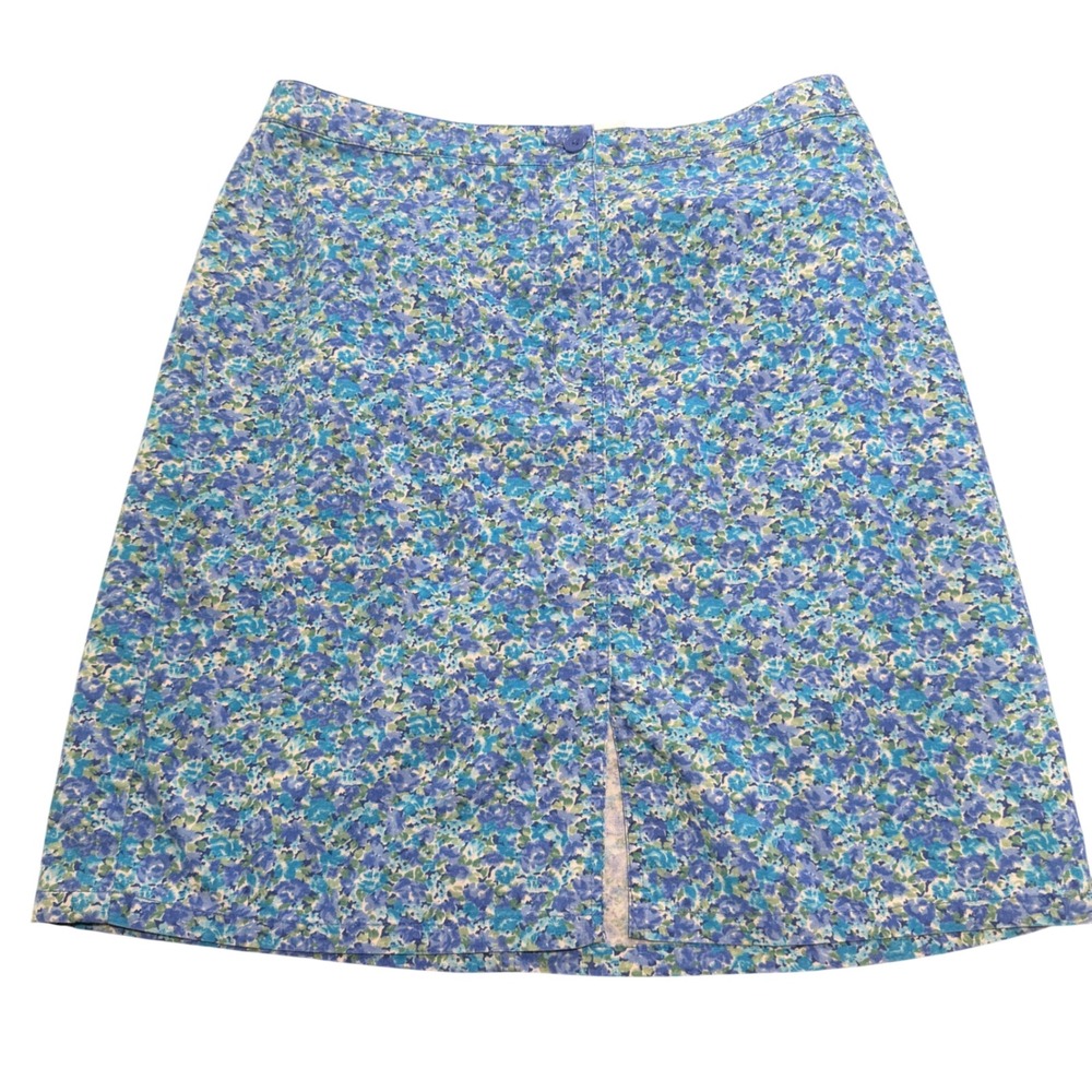VTG Eddie Bauer Floral Skirt Womens 10P Blue Stretch Cottagecore Twee Gorpcore